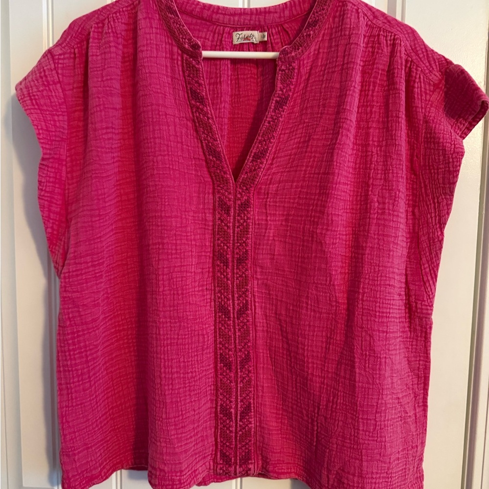 Faherty Dream Pink Embroidered Split-Neck Top Gau… - image 1